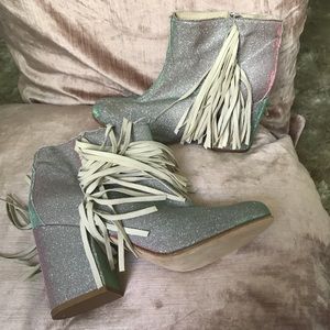 Iridescent Sparkle and Fringe Booties
